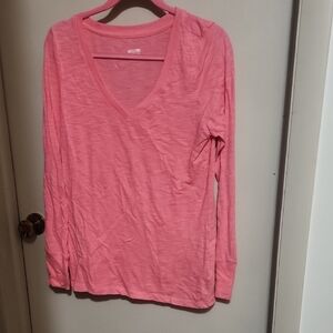 Pink V-Neck Long Sleeve Top